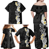 Black Samoa Tattoo Family Matching Off Shoulder Maxi Dress and Hawaiian Shirt Plumeria Samoan Ocean Tatau Pattern LT14 - Polynesian Pride