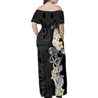 Black Samoa Tattoo Family Matching Off Shoulder Maxi Dress and Hawaiian Shirt Plumeria Samoan Ocean Tatau Pattern LT14 - Polynesian Pride