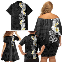 Black Samoa Tattoo Family Matching Off Shoulder Short Dress and Hawaiian Shirt Plumeria Samoan Ocean Tatau Pattern LT14 - Polynesian Pride