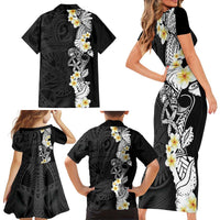 Black Samoa Tattoo Family Matching Short Sleeve Bodycon Dress and Hawaiian Shirt Plumeria Samoan Ocean Tatau Pattern LT14 - Polynesian Pride