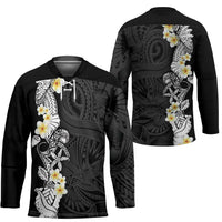 Black Samoa Tattoo Hockey Jersey Plumeria Samoan Ocean Tatau Pattern - Polynesian Pride