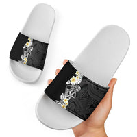 Black Samoa Tattoo Slide Sandals Plumeria Samoan Ocean Tatau Pattern - Polynesian Pride
