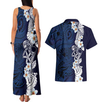 Blue Samoa Tattoo Couples Matching Tank Maxi Dress and Hawaiian Shirt Plumeria Samoan Ocean Tatau Pattern LT14 - Polynesian Pride
