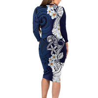 Blue Samoa Tattoo Family Matching Long Sleeve Bodycon Dress and Hawaiian Shirt Plumeria Samoan Ocean Tatau Pattern LT14 - Polynesian Pride
