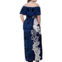 Blue Samoa Tattoo Family Matching Off Shoulder Maxi Dress and Hawaiian Shirt Plumeria Samoan Ocean Tatau Pattern LT14 - Polynesian Pride