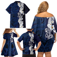 Blue Samoa Tattoo Family Matching Off Shoulder Short Dress and Hawaiian Shirt Plumeria Samoan Ocean Tatau Pattern LT14 - Polynesian Pride