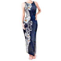 Blue Samoa Tattoo Tank Maxi Dress Plumeria Samoan Ocean Tatau Pattern - Polynesian Pride