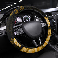 Ia Orana Tahiti Steering Wheel Cover Tahitian Girl With Tiare Apetahi Gold Version LT14 Universal Fit Gold - Polynesian Pride