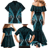 Aotearoa Pounamu Niho Family Matching Mermaid Dress and Hawaiian Shirt Silver Fern Mix Maori Pattern - Turquoise LT14 - Polynesian Pride