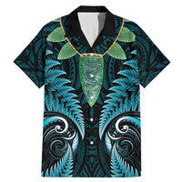 Aotearoa Pounamu Niho Family Matching Mermaid Dress and Hawaiian Shirt Silver Fern Mix Maori Pattern - Turquoise LT14 Dad's Shirt - Short Sleeve Turquoise - Polynesian Pride