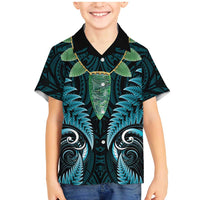 Aotearoa Pounamu Niho Family Matching Mermaid Dress and Hawaiian Shirt Silver Fern Mix Maori Pattern - Turquoise LT14 Son's Shirt Turquoise - Polynesian Pride