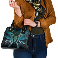 Aotearoa Pounamu Niho Shoulder Handbag Silver Fern Mix Maori Pattern - Turquoise