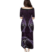 Aotearoa Pounamu Niho Family Matching Puletasi and Hawaiian Shirt Silver Fern Mix Maori Pattern - Purple LT14 - Polynesian Pride