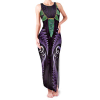 Aotearoa Pounamu Niho Family Matching Tank Maxi Dress and Hawaiian Shirt Silver Fern Mix Maori Pattern - Purple LT14 Mom's Dress Purple - Polynesian Pride