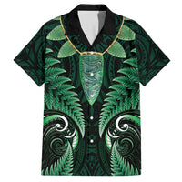 Aotearoa Pounamu Niho Family Matching Off The Shoulder Long Sleeve Dress and Hawaiian Shirt Silver Fern Mix Maori Pattern - Green LT14 Dad's Shirt - Short Sleeve Green - Polynesian Pride
