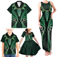 Aotearoa Pounamu Niho Family Matching Tank Maxi Dress and Hawaiian Shirt Silver Fern Mix Maori Pattern - Green LT14 - Polynesian Pride