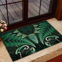 Aotearoa Pounamu Niho Rubber Doormat Silver Fern Mix Maori Pattern - Green