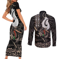 Aotearoa Hei Matau Couples Matching Short Sleeve Bodycon Dress and Long Sleeve Button Shirt Haka Kiwi Mix Maori Mangopare LT14 - Polynesian Pride