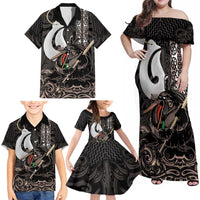 Aotearoa Hei Matau Family Matching Off Shoulder Maxi Dress and Hawaiian Shirt Haka Kiwi Mix Maori Mangopare LT14 - Polynesian Pride