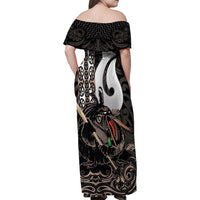 Aotearoa Hei Matau Family Matching Off Shoulder Maxi Dress and Hawaiian Shirt Haka Kiwi Mix Maori Mangopare LT14 - Polynesian Pride