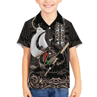 Aotearoa Hei Matau Family Matching Tank Maxi Dress and Hawaiian Shirt Haka Kiwi Mix Maori Mangopare LT14 Son's Shirt Black - Polynesian Pride