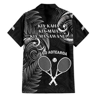 New Zealand Tiki Tennis Family Matching Summer Maxi Dress and Hawaiian Shirt 2024 Aotearoa Tenehi Maori Silver Fern - Black LT14 - Polynesian Pride