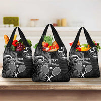 Custom New Zealand Tiki Tennis Grocery Bag Aotearoa Tenehi Maori Silver Fern - Black LT14 3-pack One Size Black - Polynesian Pride