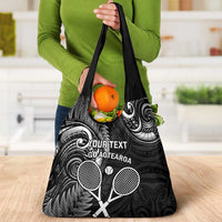 Custom New Zealand Tiki Tennis Grocery Bag Aotearoa Tenehi Maori Silver Fern - Black LT14 - Polynesian Pride