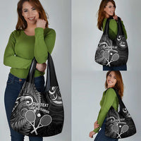 Custom New Zealand Tiki Tennis Grocery Bag Aotearoa Tenehi Maori Silver Fern - Black LT14 - Polynesian Pride