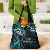 New Zealand Tiki Tennis Grocery Bag Aotearoa Tenehi Maori Silver Fern - Turquoise LT14 - Polynesian Pride