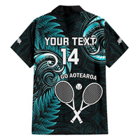 Custom New Zealand Tiki Tennis Hawaiian Shirt 2024 Aotearoa Tenehi Maori Silver Fern - Turquoise LT14 - Polynesian Pride