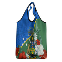 Personalised Halo Olaketa Solomon Islands Grocery Bag Coat Of Arms With Tropical Flowers LT14 - Polynesian Pride