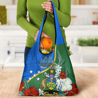 Personalised Halo Olaketa Solomon Islands Grocery Bag Coat Of Arms With Tropical Flowers LT14 - Polynesian Pride