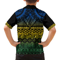 Halo Olaketa Solomon Islands Family Matching Off Shoulder Maxi Dress and Hawaiian Shirt Melanesian Tribal Pattern Gradient Version LT14 - Polynesian Pride