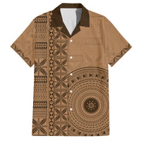 Fakaalofa Lahi Atu Niue Family Matching Off Shoulder Long Sleeve Dress and Hawaiian Shirt Vintage Hiapo Pattern Brown Version LT14 Dad's Shirt - Short Sleeve Brown - Polynesian Pride
