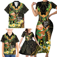 Hawaii Saint Patrick's Day Family Matching Short Sleeve Bodycon Dress and Hawaiian Shirt Ukulele Leprechaun Hau'Oli Maoli Oe! LT14 - Polynesian Pride