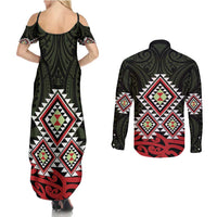 Kia Ora Aotearoa Couples Matching Summer Maxi Dress and Long Sleeve Button Shirt 2025 Pasifika Maori Taniko Motifs LT14 - Polynesian Pride
