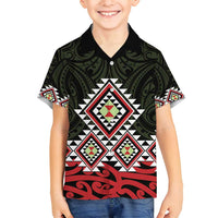 Kia Ora Aotearoa Family Matching Summer Maxi Dress and Hawaiian Shirt 2025 Pasifika Maori Taniko Motifs LT14 Son's Shirt Black - Polynesian Pride