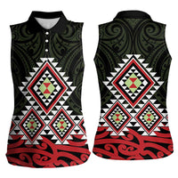 Kia Ora Aotearoa Women Sleeveless Polo Shirt 2025 Pasifika Maori Taniko Motifs LT14 - Polynesian Pride