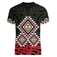 Kia Ora Aotearoa Women V-Neck T-Shirt 2025 Pasifika Maori Taniko Motifs LT14 - Polynesian Pride