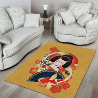 Japanese Geisha Koi Fish Area Rug Cherry Blossoms Yellow Seigaiha Pattern - Polynesian Pride