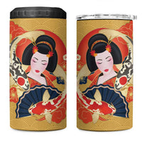 Japanese Geisha Koi Fish 4 in 1 Can Cooler Tumbler Cherry Blossoms Yellow Seigaiha Pattern LT14 One Size: 16 oz Yellow - Polynesian Pride