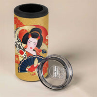 Japanese Geisha Koi Fish 4 in 1 Can Cooler Tumbler Cherry Blossoms Yellow Seigaiha Pattern LT14 - Polynesian Pride