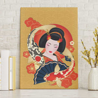Japanese Geisha Koi Fish Canvas Wall Art Cherry Blossoms Yellow Seigaiha Pattern - Polynesian Pride
