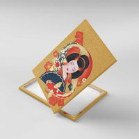 Japanese Geisha Koi Fish Canvas Wall Art Cherry Blossoms Yellow Seigaiha Pattern - Polynesian Pride