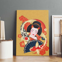 Japanese Geisha Koi Fish Canvas Wall Art Cherry Blossoms Yellow Seigaiha Pattern - Polynesian Pride