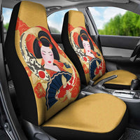 Japanese Geisha Koi Fish Car Seat Cover Cherry Blossoms Yellow Seigaiha Pattern - Polynesian Pride