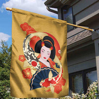 Japanese Geisha Koi Fish Garden Flag Cherry Blossoms Yellow Seigaiha Pattern - Polynesian Pride
