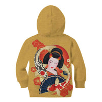 Japanese Geisha Koi Fish Kid Hoodie Cherry Blossoms Yellow Seigaiha Pattern - Polynesian Pride