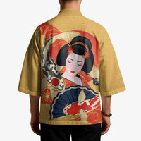 Japanese Geisha Koi Fish Kimono Cherry Blossoms Yellow Seigaiha Pattern - Polynesian Pride
